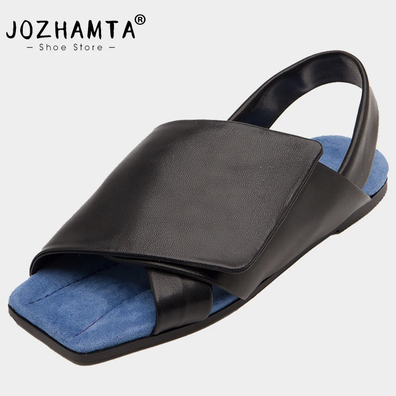 

JOZHAMTA Size 34-40 Flats Sandals Women Real Leather Summer 2023 Low Heels Shoes Woman Rome Fashion Sandal Casual Home Street