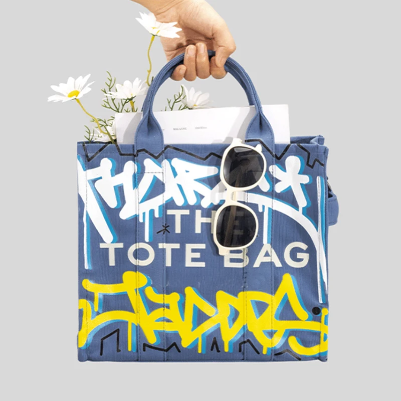 

Graffiti Large-capacity Tote Bags for Women Fashion Denim Canvas Messenger Tote Bag Vintage Creative Messenger Shoulder Handbag