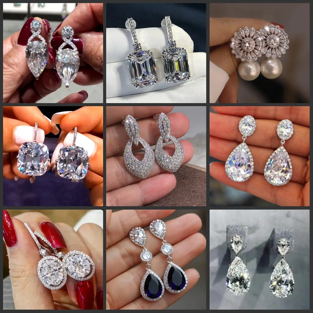

Handmade Lab Moissanite Dangle Earring White Gold Filled Jewelry Party Wedding Drop Earrings for Women Bridal Birthday Gift