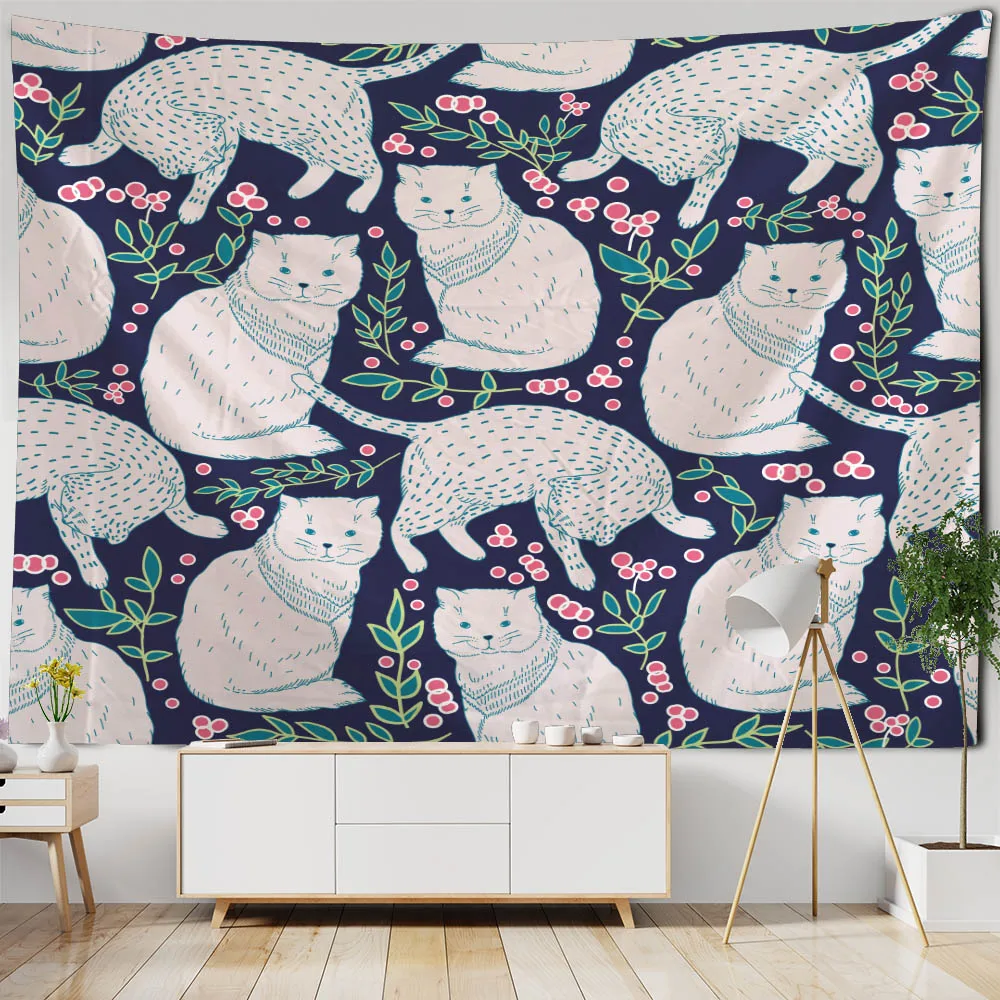 

Animal and plant printed tapestry, cartoon art, Bohemian hippie room wall decoration, beach yoga mat, outdoor picnic sheet