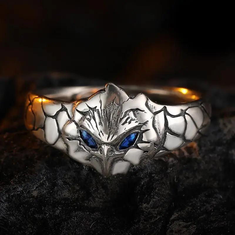 

Vintage Blue Eyes Eagle Rings for Women Men Trendy Lightning Crack Finger Ring Jewelry Gift Adjustable