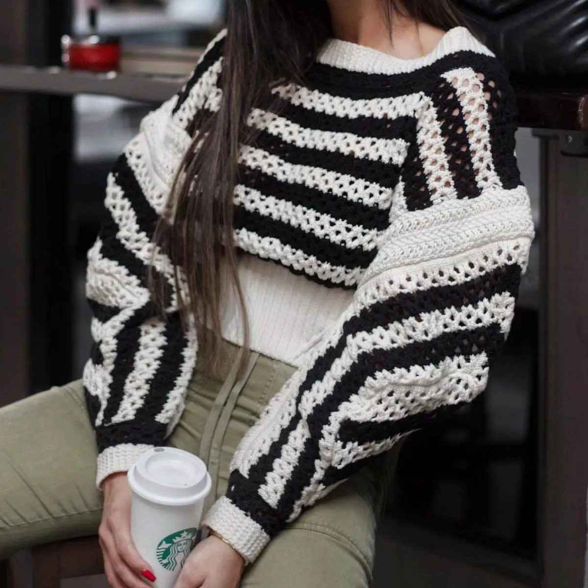 

TEELYNN Vintage Short Pullover Boho Long Sleeve Pullovers for Women Knitted Casual O-neck Hollow Striped Autumn Sweaters 2022