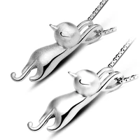 fashion silver color cat pendant necklace women girls frosted glossy animal necklaces long chain clavicle vintage jewelry gifts
