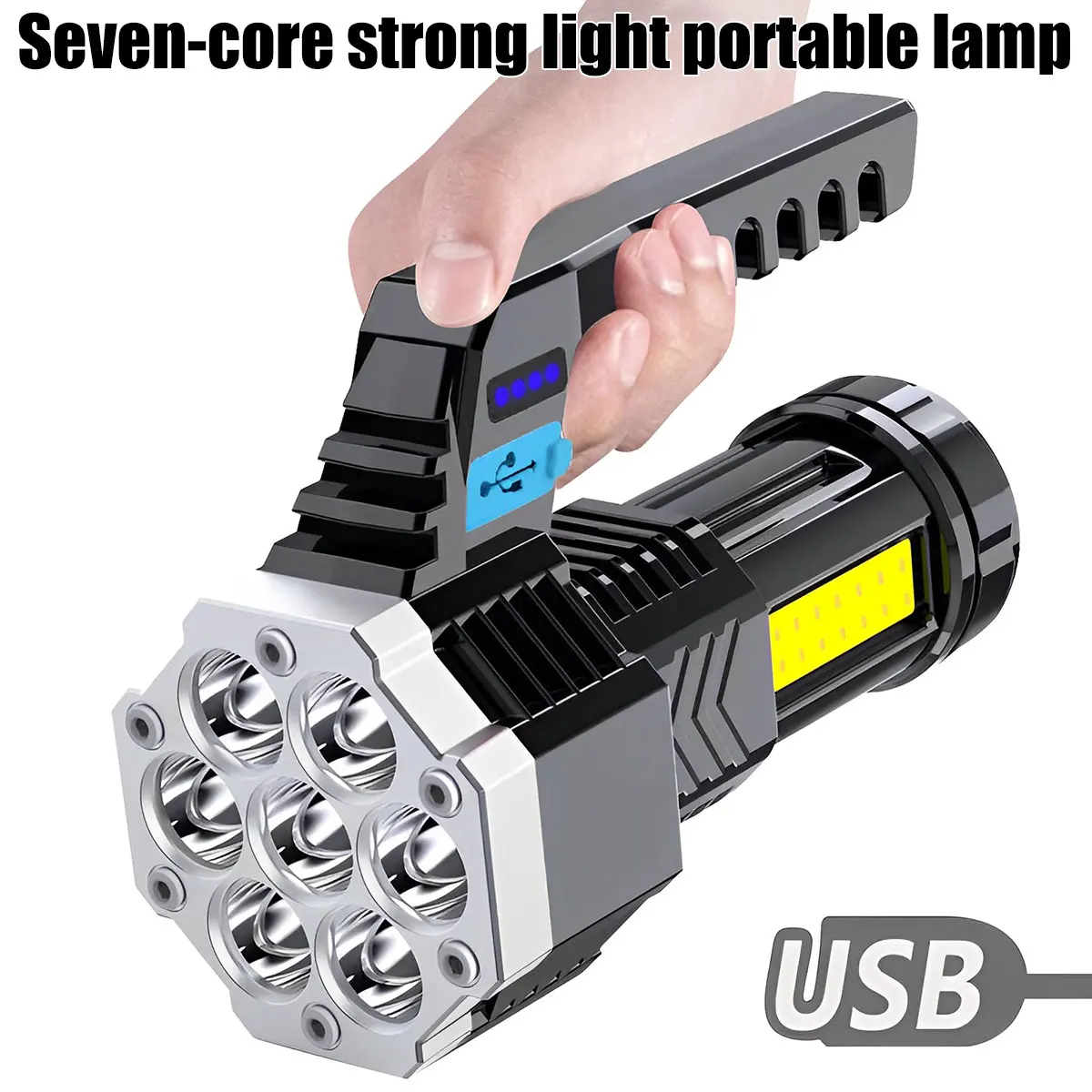 

High Power LED Flashlight Portable COB Spotlight USB Rechargeable 4 Gears Torch Light Handheld Searchlight Built-in Outdoor Lamp