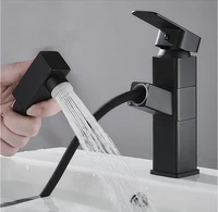 matte black bras pull out bathroom basin sink faucet hot cold water mixer tap crane with spray