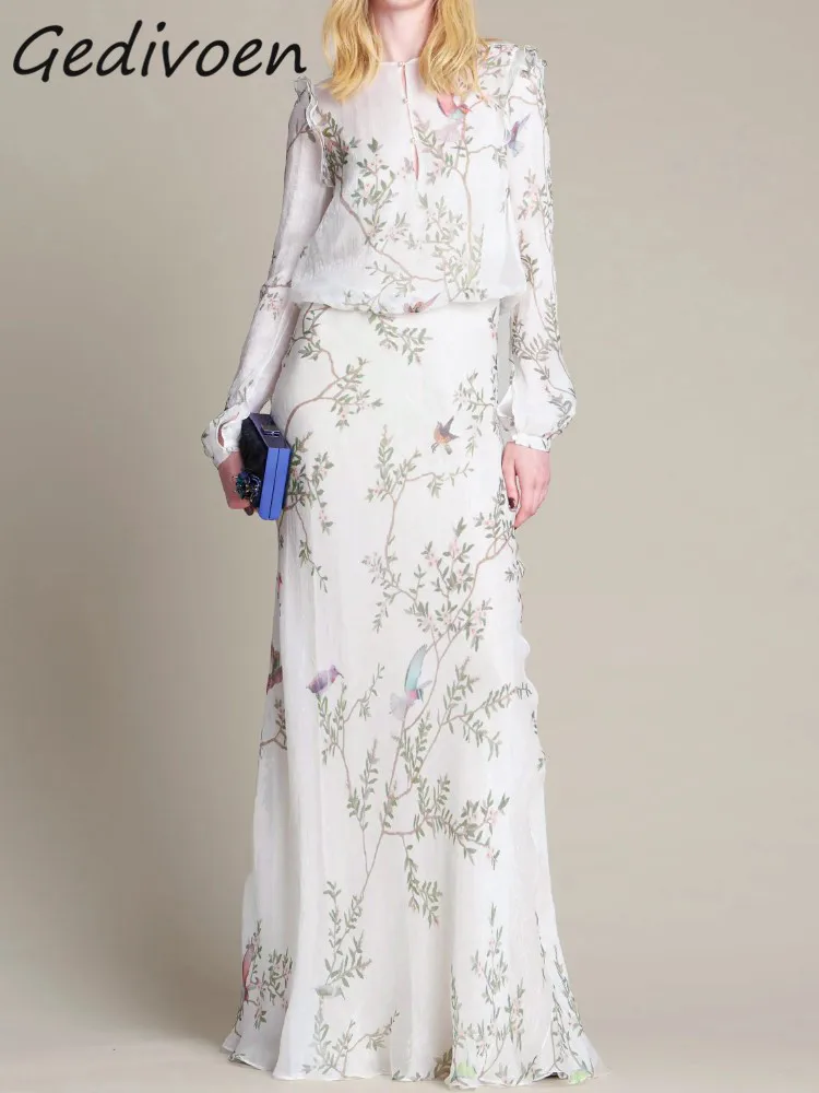 

Модное дизайнерское летнее элегантное платье Gedivoen, женское длинное платье с длинным рукавом, оборками и присборенной талией, с рисунком