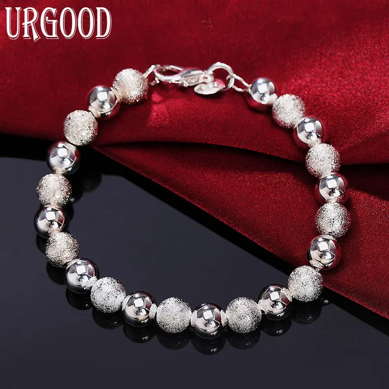 

925 Sterling Silver 8mm Bead Chain Bracelet For Women Party Engagement Wedding Gift Fashion Jewelry