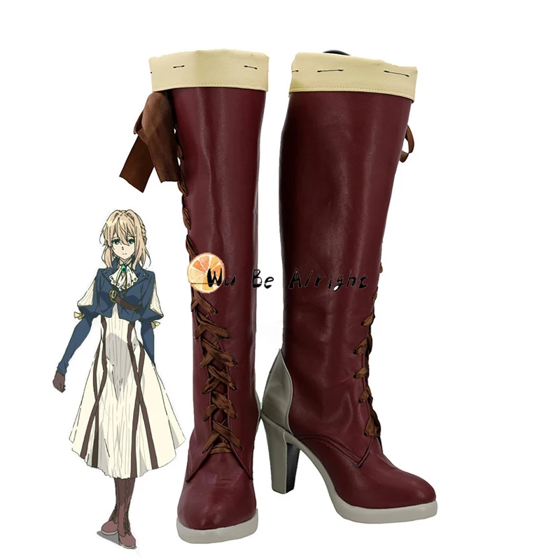 

Anime Violet Evergarden Cosplay Shoes Customized Knee-high Leather Boots Zipper-up Halloween Carnival Party Shoes for Women