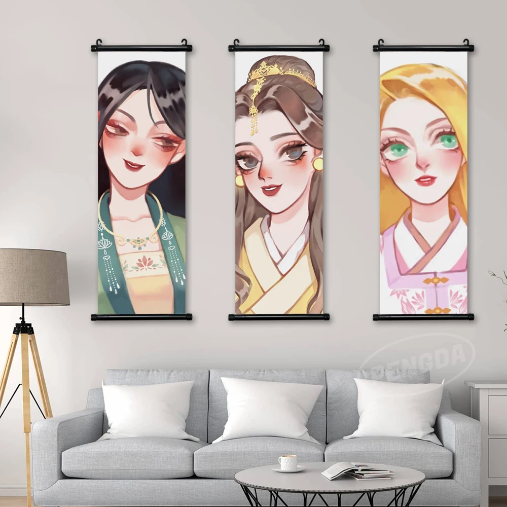 

Printed Jasmine Pictures Disney Princess Canvas Home Decor Snow White Poster Scroll Hanging Painting Bedside Background Wall Art