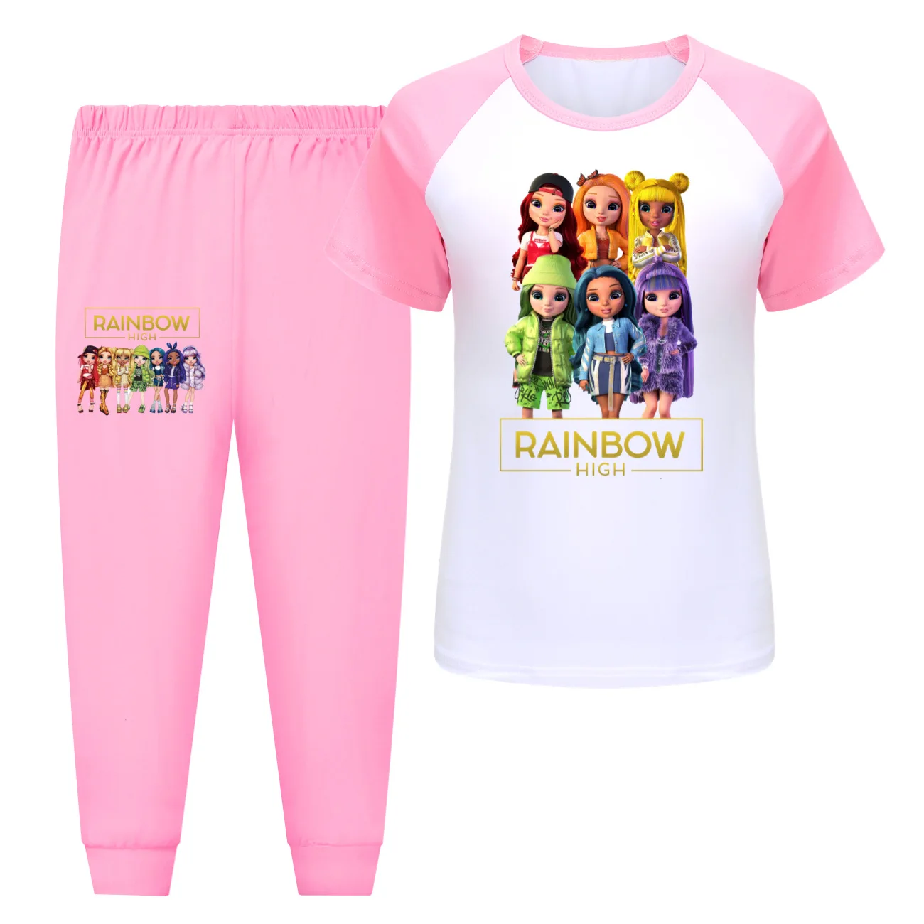 Радужный высокий костюм для мальчиков топы с мультяшными рисунками штаны из 2