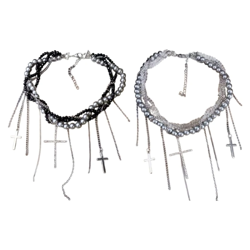 Ожерелье-цепочка из искусственного жемчуга с кисточками кулон распятием шейная