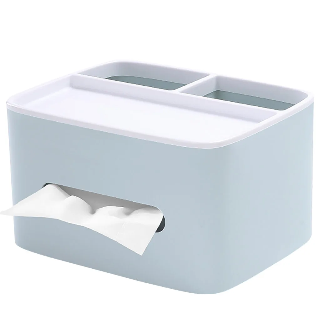 

Tissue Box Holder 2 Layer Desk Storage Box Multi-functional Home Office Organizer for Pen Pencil Remote Control