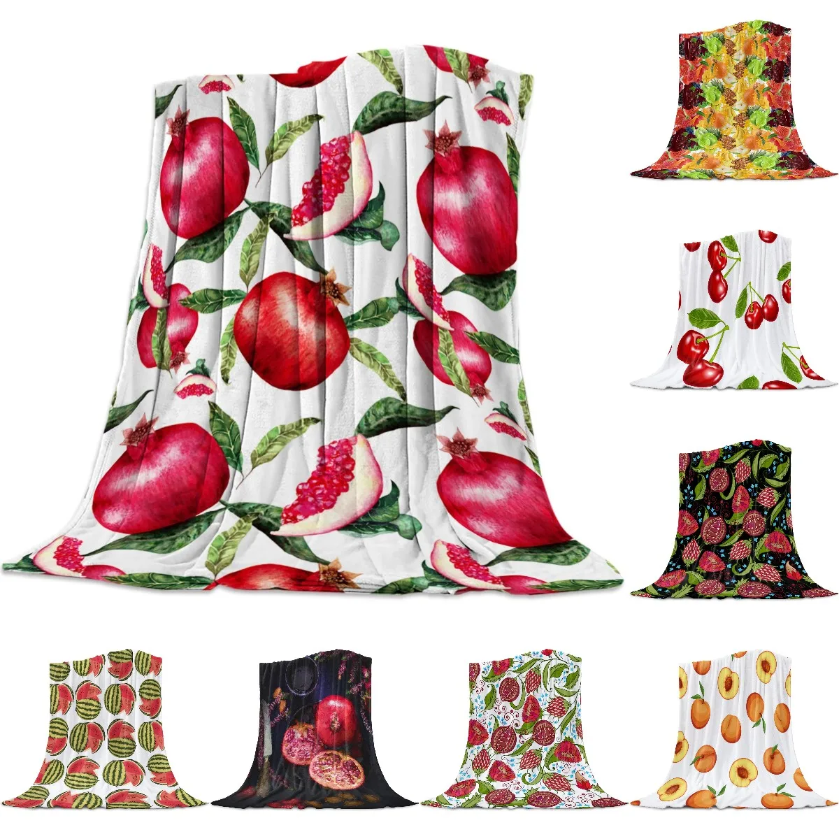 

Summer Fruit Red Pomegranate Green Leaf Flannel Blanket for Bed Sofa Portable Soft Fleece Throw Funny Plush Bedspread Queen Size