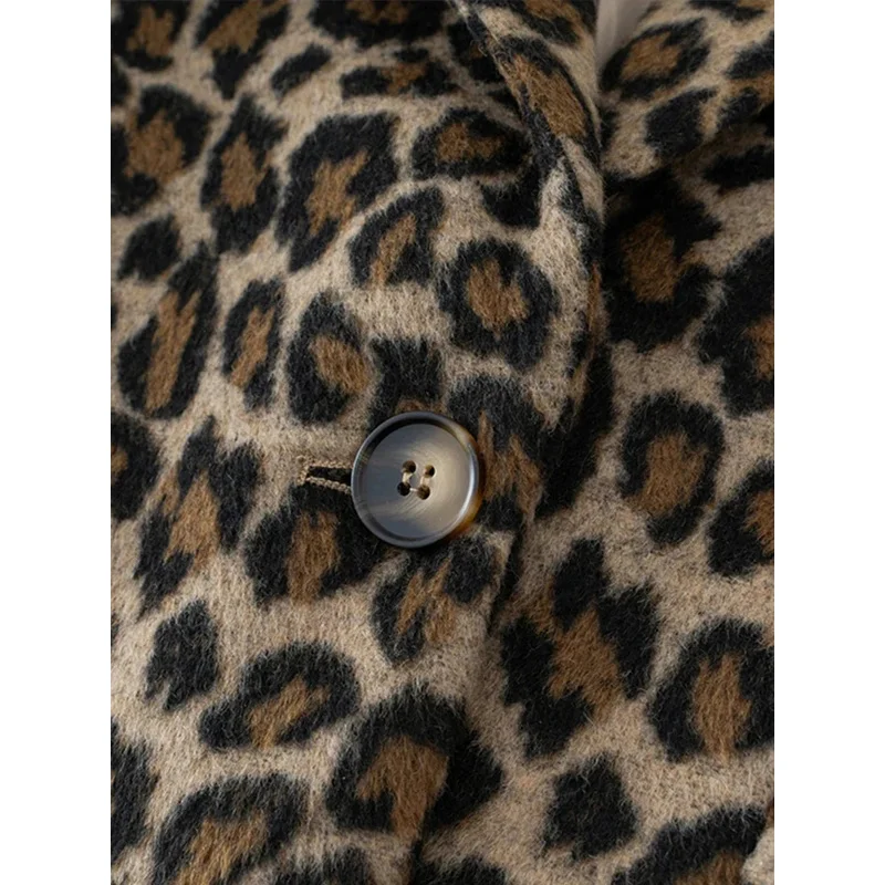 Винтажное леопардовое пальто из искусственного меха женская однобортная куртка