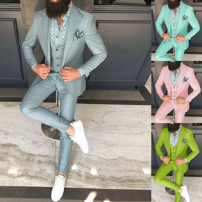 

Men Slim Fit Suits 3 Pieces Tailored Oversize Men Blazer Dress Groom Wedding Man Suit 2021 Fashion Tuxedo Jacket Vest Pants Set