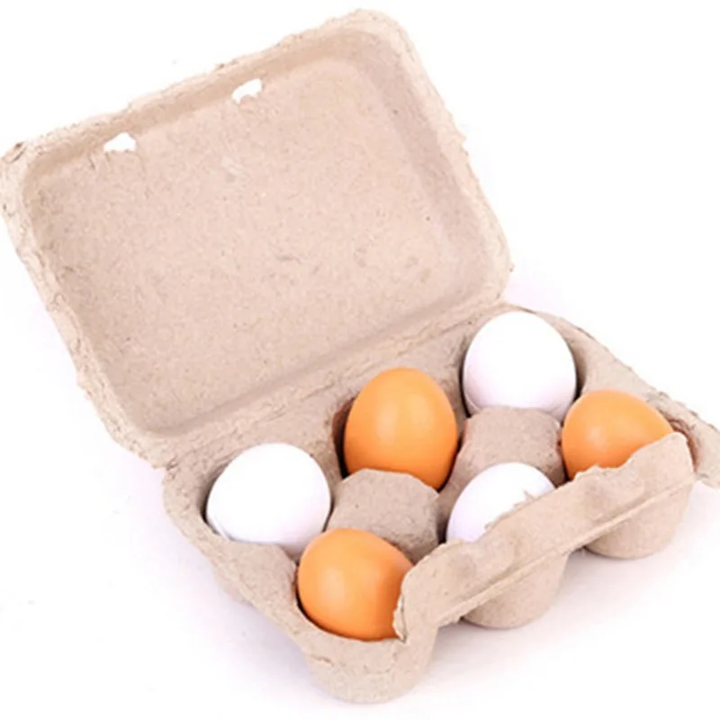 6pcs Simulation Wooden Eggs Toys Set Kids Pretend Play Wood Food Eggs Yolk Kitchen Food Children Kid Education Montessori Toys 2