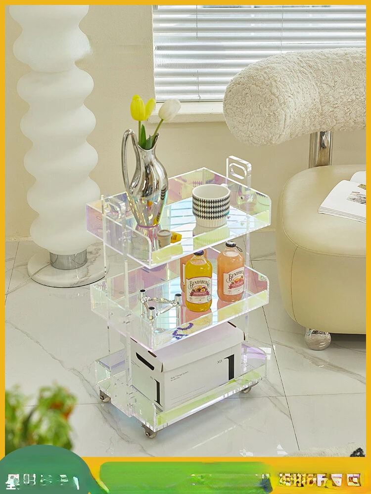 

Acrylic Side Table Nordic Designer Transparent Colorful Removable Coffee Table Trolley
