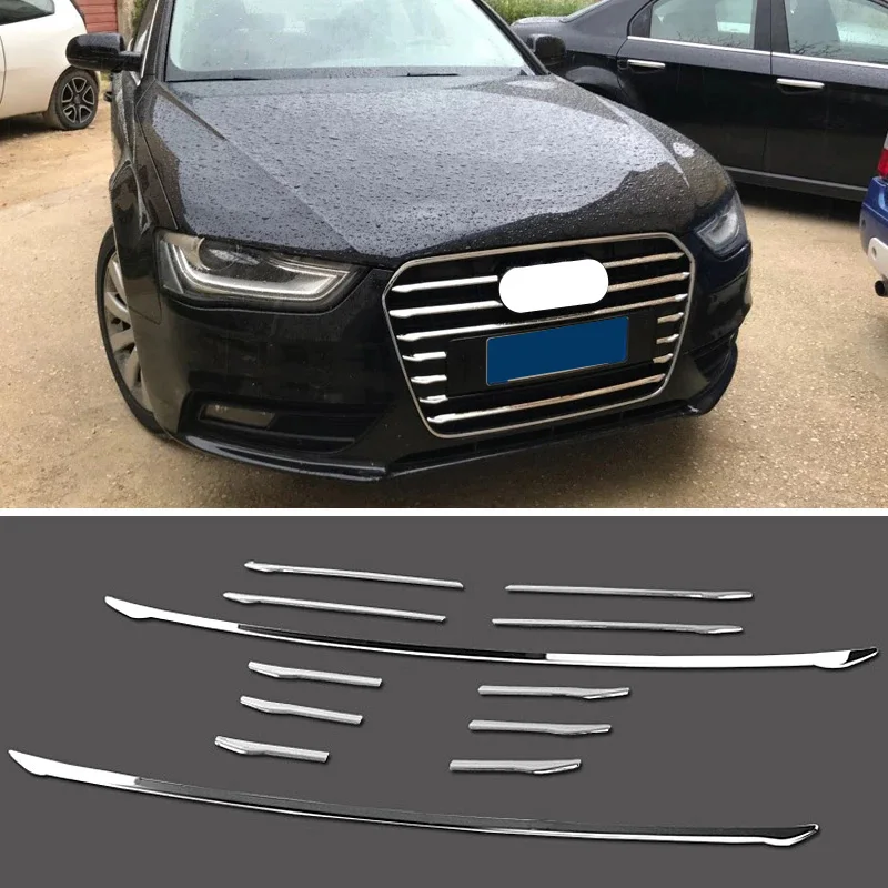 

12 Pcs Car Front Bumper Grille Cover Trim Strips for-Audi A4 B8 2013-2015