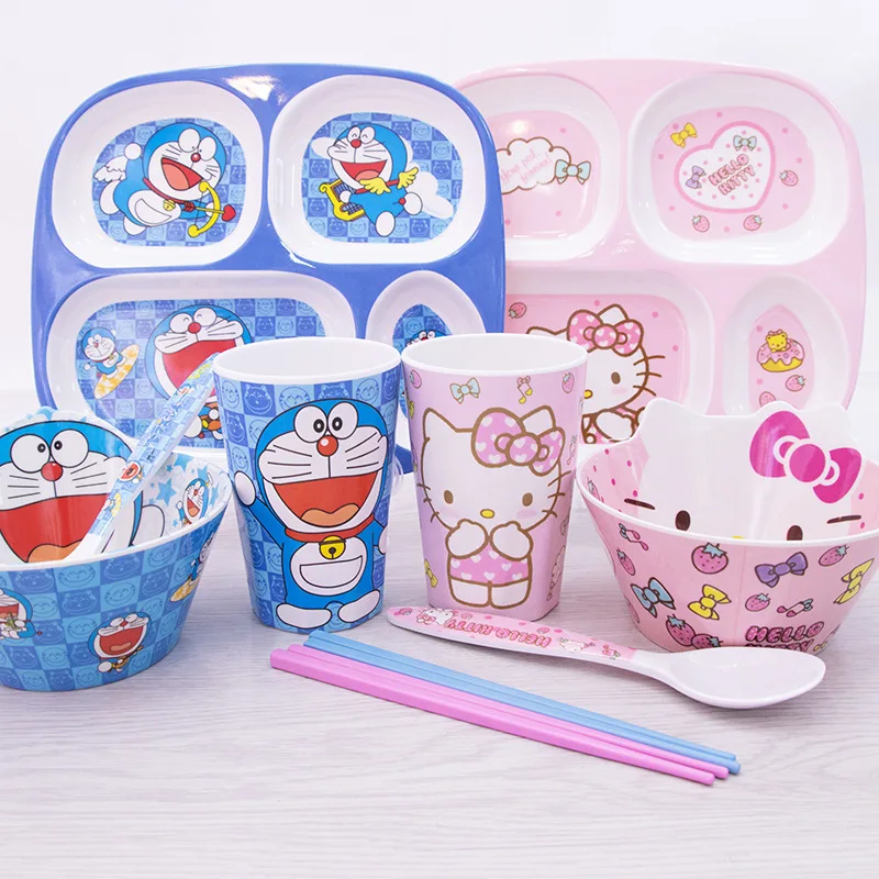 

Sanrio Hellokitty Tableware Kawaii Cartoon Mymelody Doraemon Children's Tableware Set Home Eating Bowls Student Plate