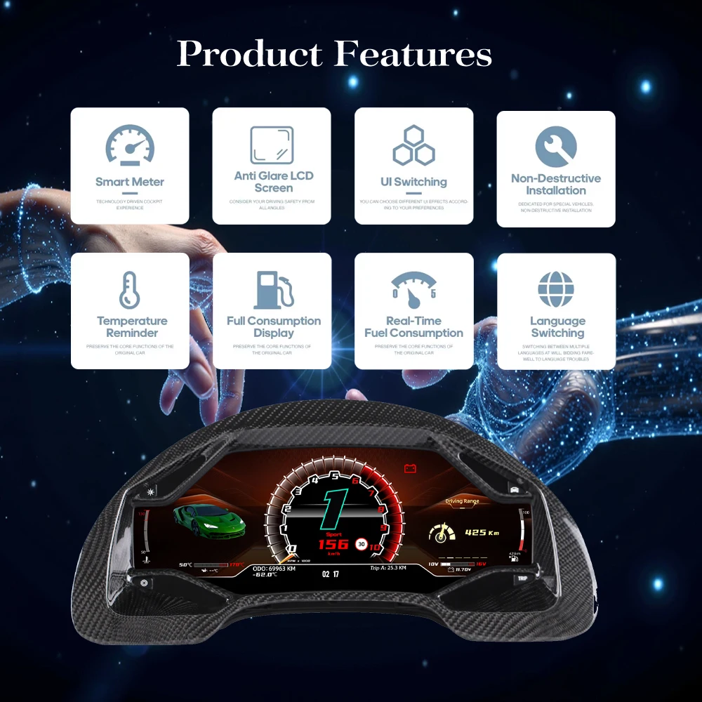 Фото Carplay, Android Auto + цифровая приборная панель для Lamborghini Gallardo 2004-2014: спидометр, приборная панель, виртуальный кокпит. №3