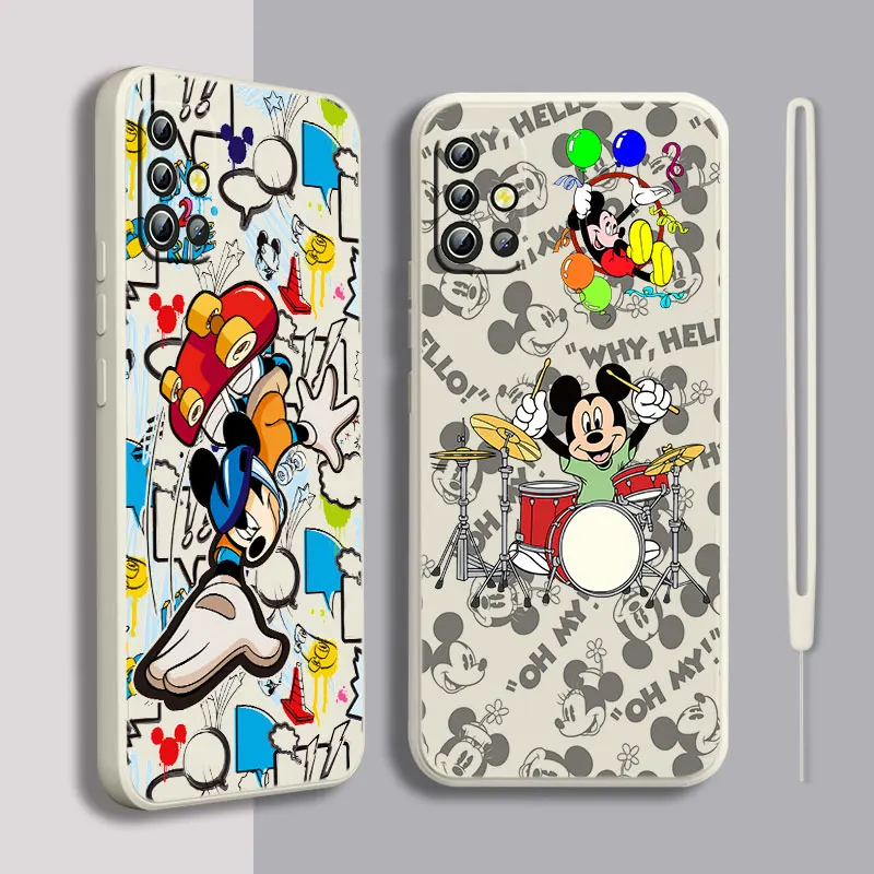 

Mickey Mouse Movement Phone Case For Samsung A22 A30S A30 A31 A32 A33 A42 A50 A51 A52 A53 A71 A72 A73 Liquid Rope Soft Back Capa