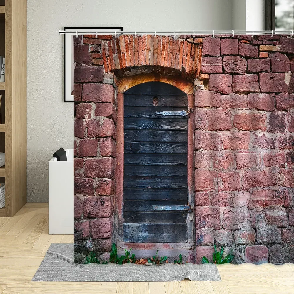 Винтажные шторы для душа с деревянной дверью Ретро стиль зернистая деревянная