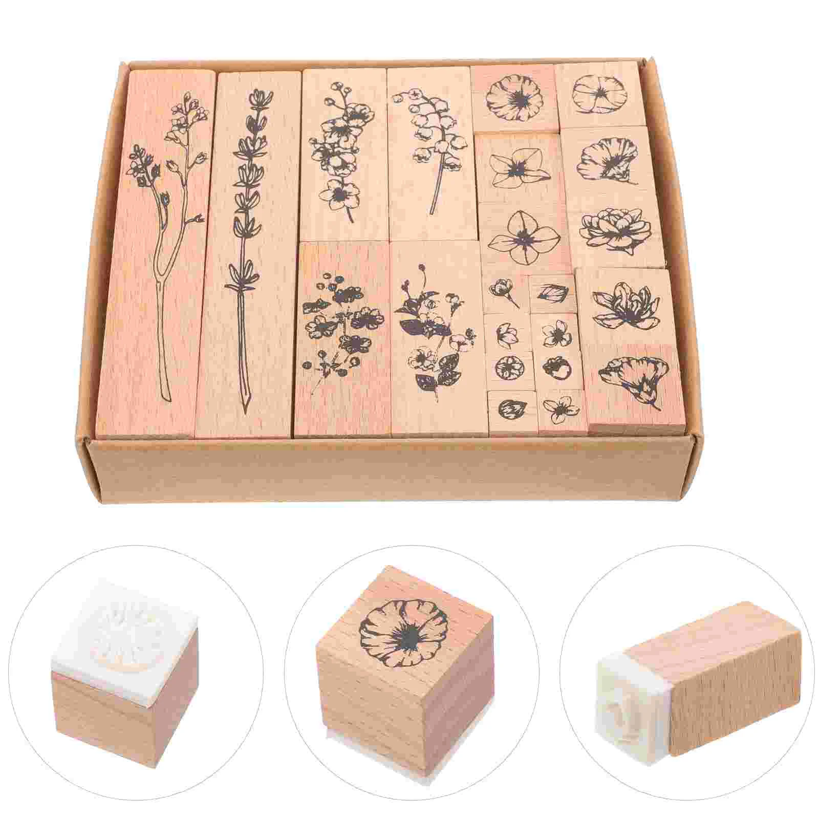 

22pcs Wooden Stamp Decorative Stamp Journal Crafting Stamp Multi-function Wooden Stamper