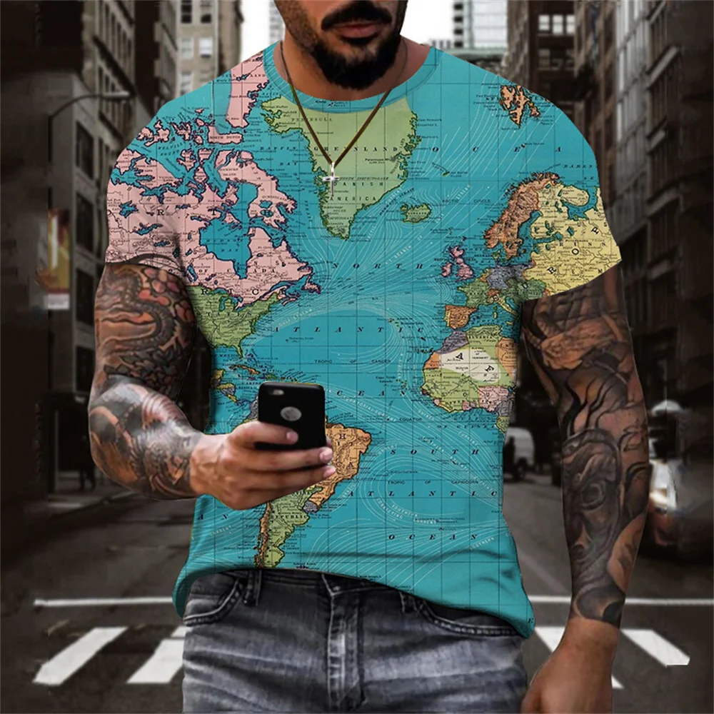 

Summer Fashion Casual T Shirt Oversized Tee Shirt Clothing Men's/woman T-shirt Short Sleeve Tees 3D Map Pattern Printed Tops