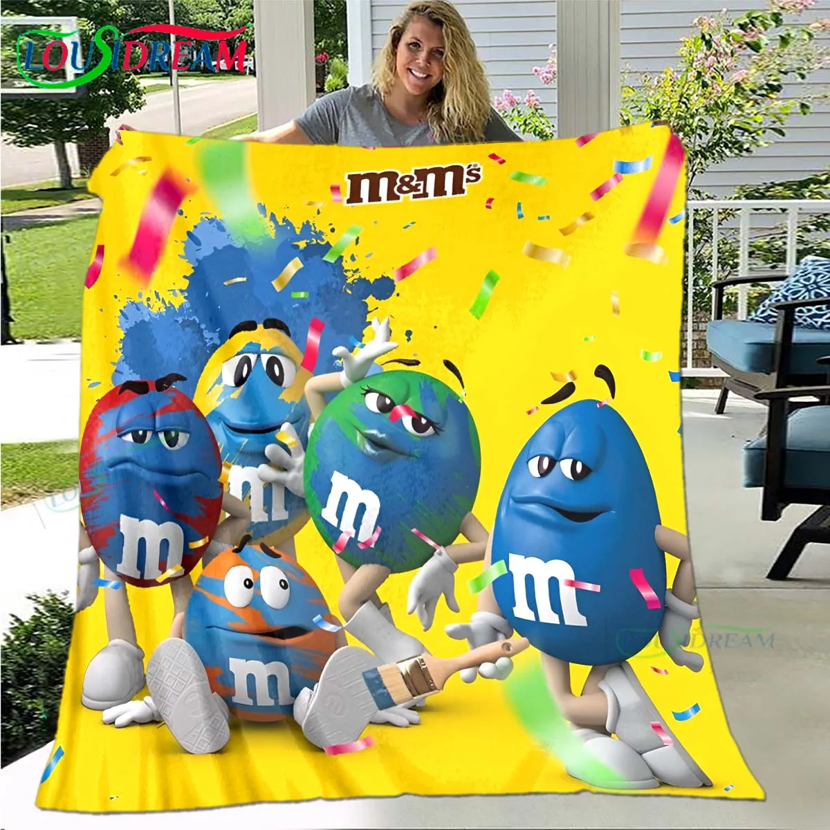 Фото Модное одеяло с шоколадным логотипом M & M, тонкое фланелевое одеяло со звездами, портативное одеяло для дома, путешествий, офиса, обеденного перерыва, подарок №3