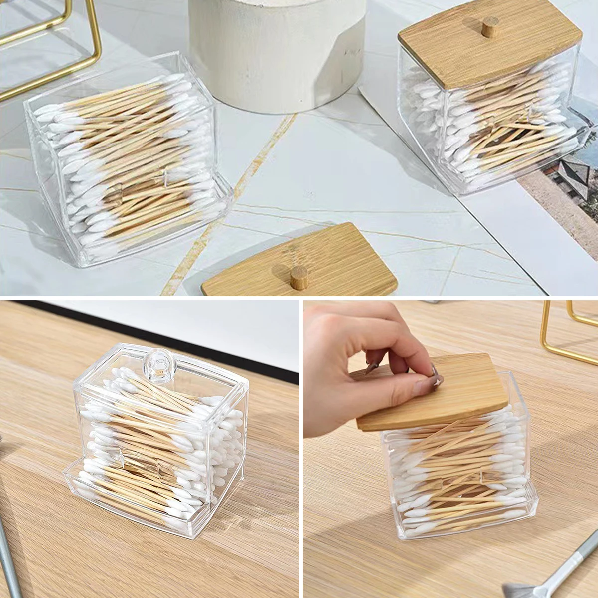 Акриловая коробка для хранения органический органайзер косметики ватных