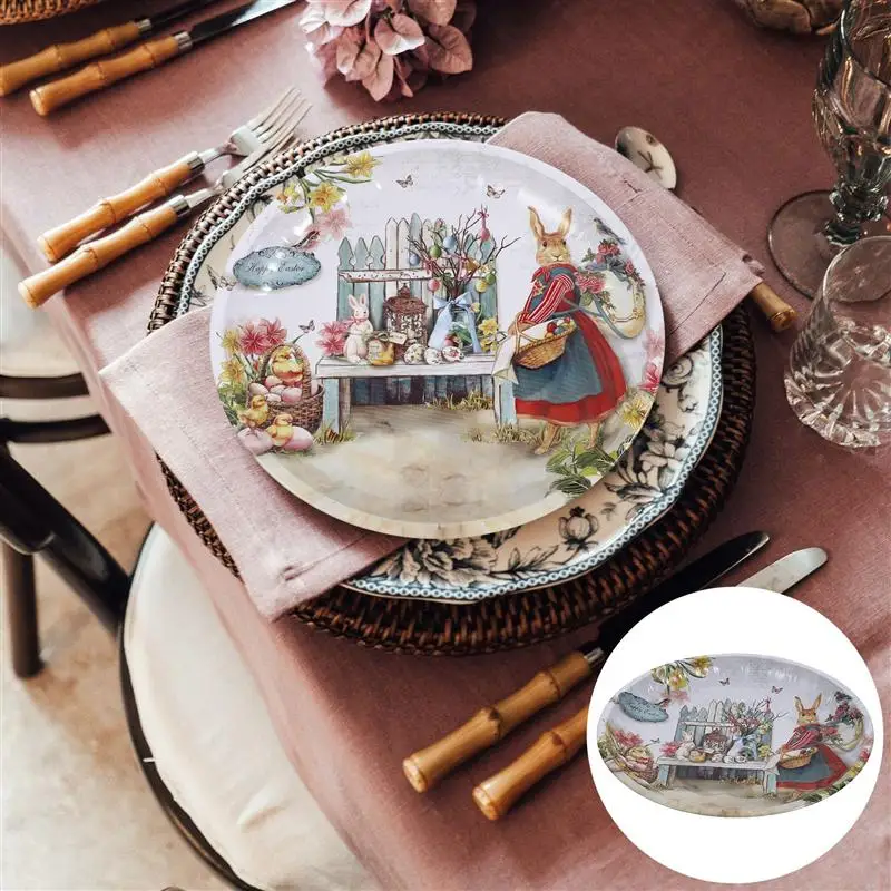 

Cartoon Rabbit Fruit Plate Easter Day Kids Gift Iron Nut Tray Decorative Household Snack Plate Kitchen Fruit Tray 19.5cm