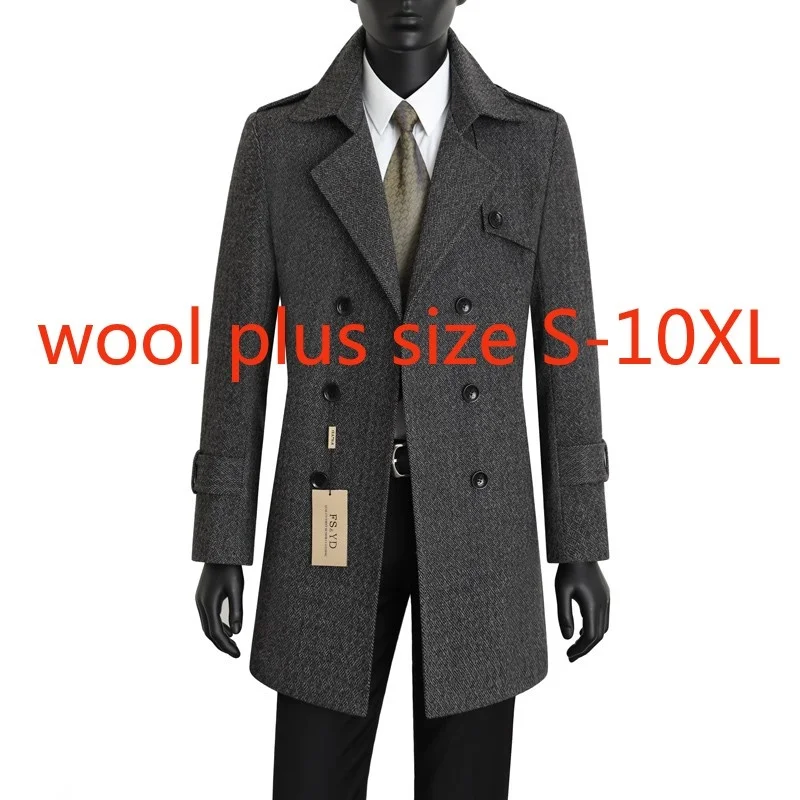 

New Fashion High Quality Woolen Coat Men Autumn Winter Double Breasted Young Fashionable Warm Gray Thick Plus Size S-8XL9XL10XL