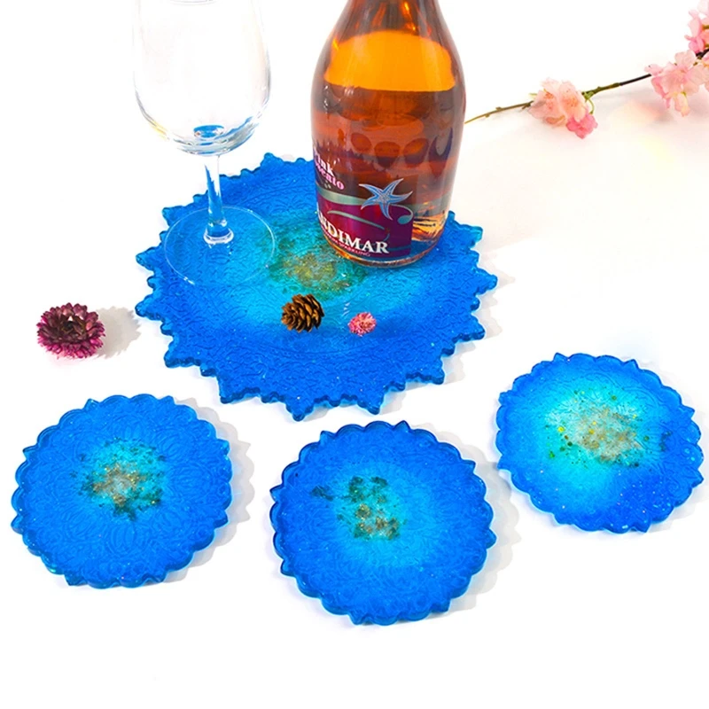 

124A Diy Crystal Tea Tray Coaster Molds Mandala Epoxy Resin Placemat Mold Wine Tray