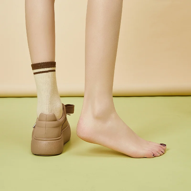 Autuspin 4.5cm Fashion Women Casual Sneakers Spring Summer Round Toe Cow Leather Vulcanized Shoes Females Outdoor Walking Shoes