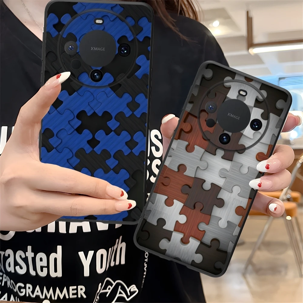 Puzzle Pretty Fashion Mobile Cell Phone Case for Huawei Mate 60 50 40 30 20 10 Pro Plus Lite E 5G Black Soft Cover Shell