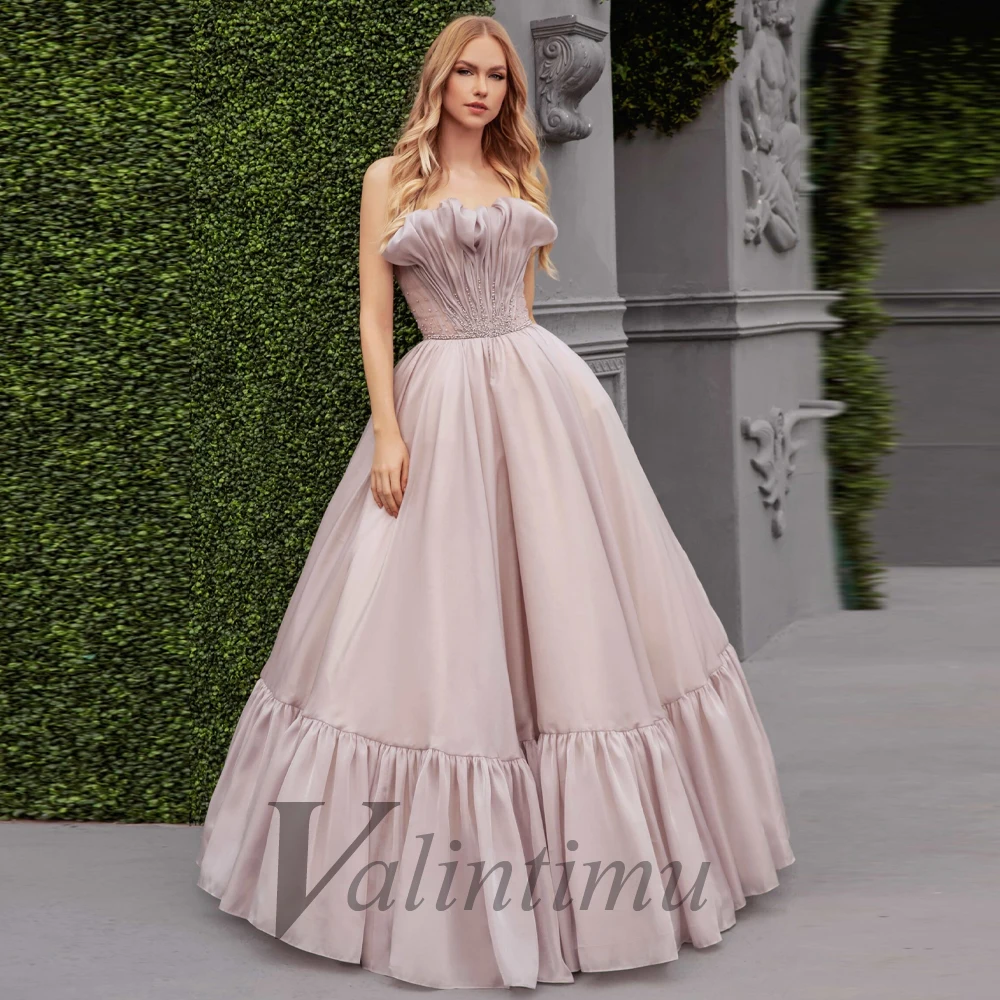 

Valintimu Modern Strapless Beadings Evening Dresses For Women 2023 Ball Gowns A-Line Backless Pleat Custom Made Robes De Soirée