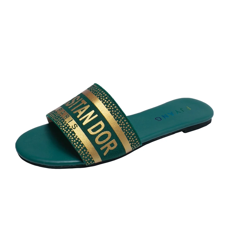 

Famous Brand Women's Shoes 2022 Summer Round Toe Print Letter Slippers Candy Color Simple Fashion Versatile Beach ROMAN Sandals