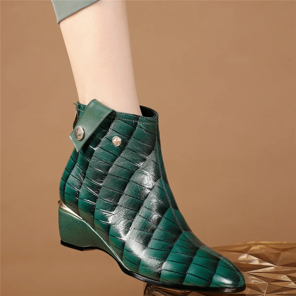 Winter Pumps Shoes Women Genuine Leather Wedges High Heel Ankle Boots Female High Top Square Toe Fashion Sneakers Casual Shoes