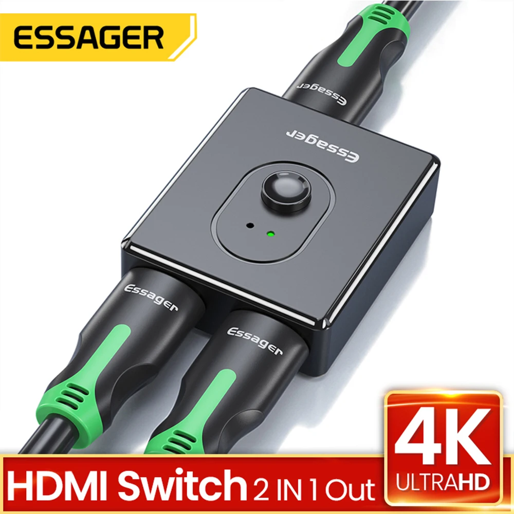 Essager HD-Compatible Splitter HD4K 1x2/2x1 Switch Connector 2 in 1 Out Converter HD-Compatible Switcher For PS4 Xbox TV BOX