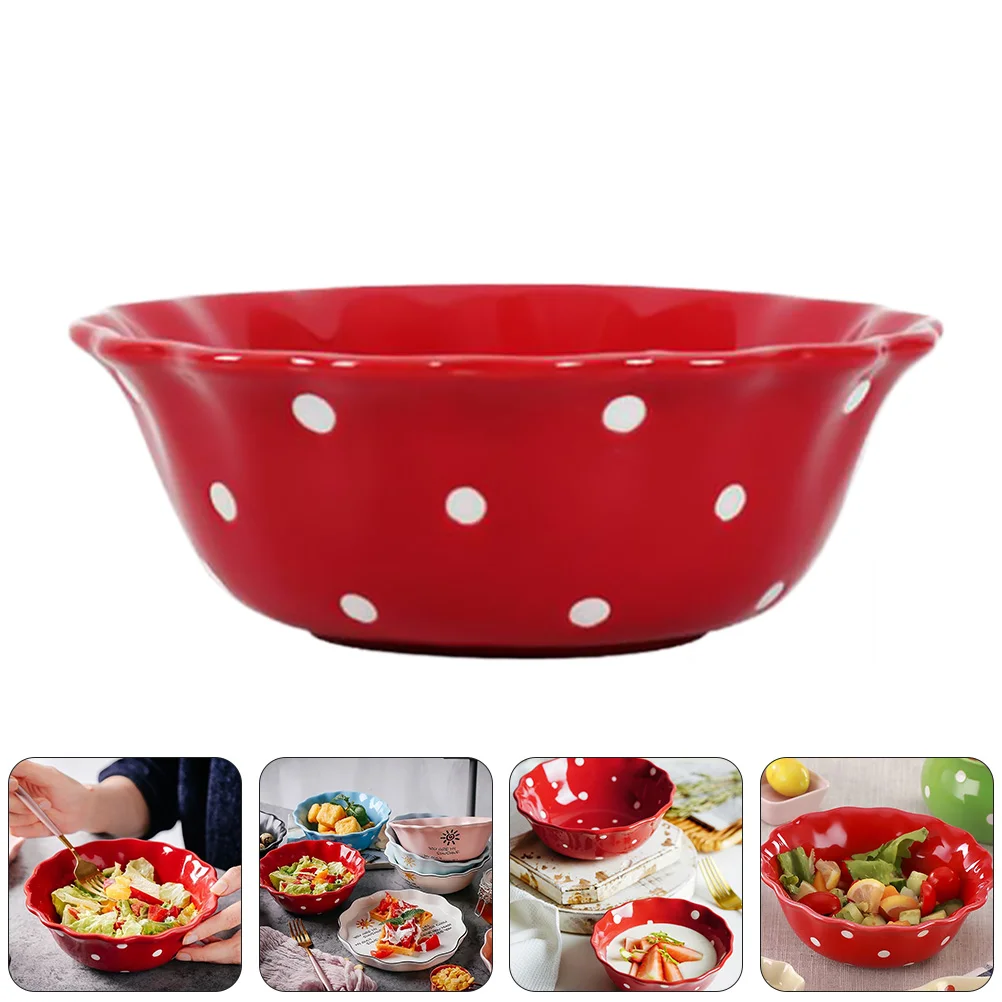 

Bowl Bowls Ceramic Salad Rice Soup Snack Appetizer Dish Fruit Large Porcelain Serving Plates Cereal Microwave Dessert Red