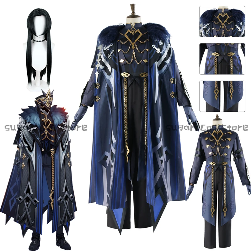 Игра Genshin Impact Капитан Косплей Костюм Il Capitano Плащ Униформа Парик Одиннадцать Fatui