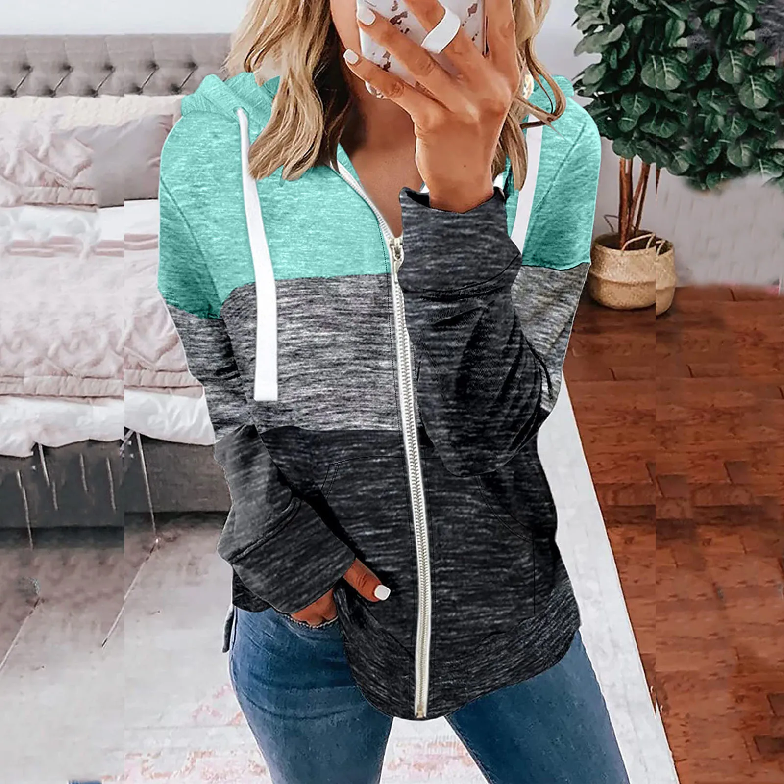 

Women Hoodies Jacket Long Sleeve Hoodie Sweatshirts Female Stitching Zip-Up Long Coat Warm Harajuku Jumper Blazer Korean Cloth