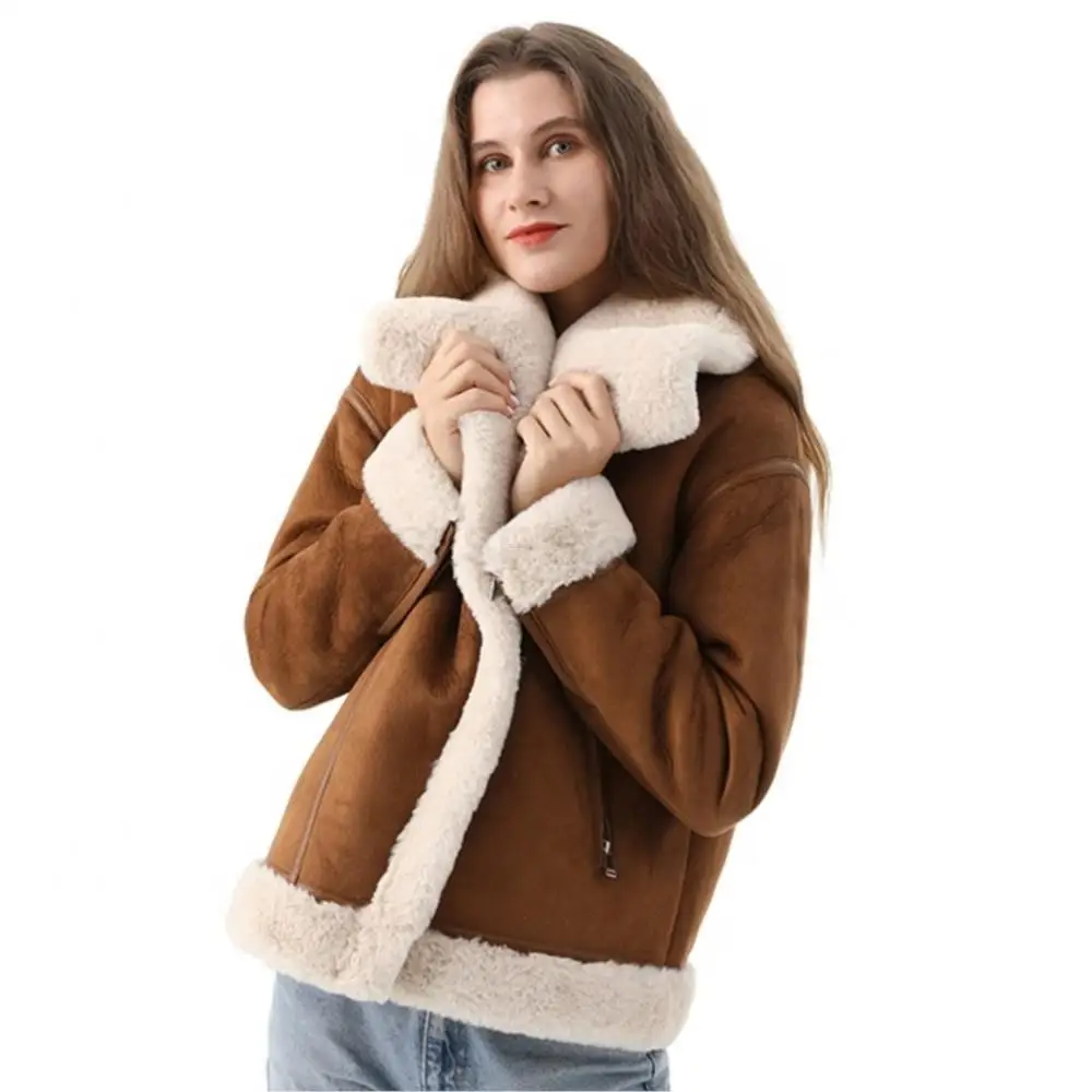 Luxury Leather Jacket Women 2022 Designer Simple Pure Color Teddy Fur Coat Winter Thermal Zipper Women Casual Lapel Fur Parka