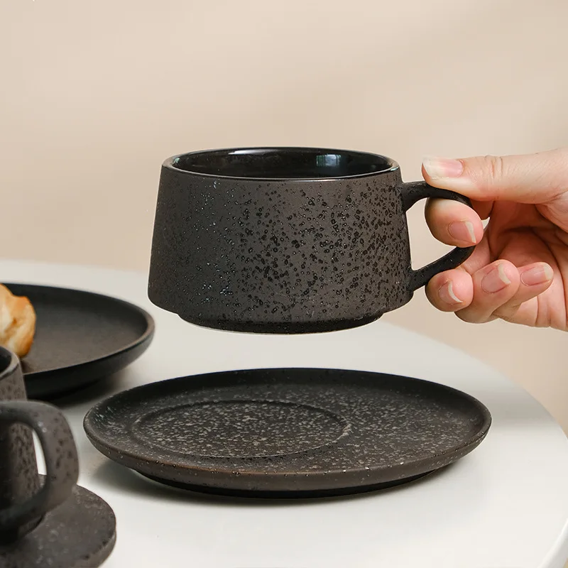 

Japanese Coffee Cup Saucer Set Retro Ceramic Creative Office Latte Milk Couple Mug Set