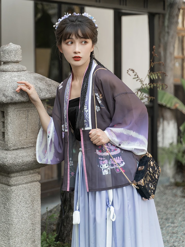 

Kawaii Sanriod аниме Kuromi Китайская традиционная вышивка ханьфу Lan Ye династия Мин рубашка с воротником и плиссированная юбка