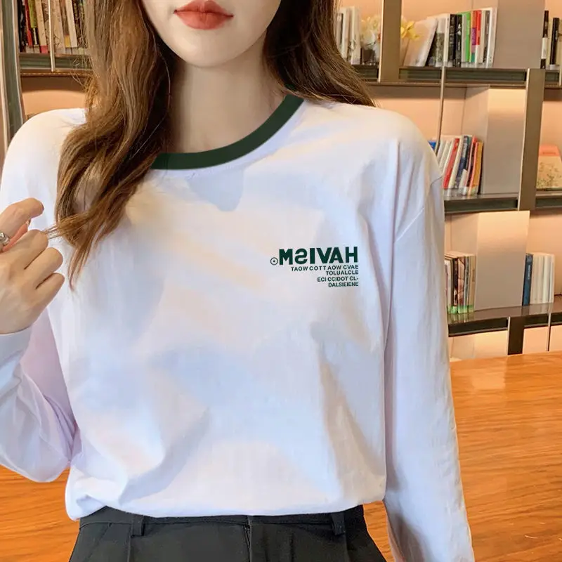 

Korean Vintage Long Sleeve Women T Shirts Solid O Neck Basic T-Shirt Tops Female All-Match Basic Tees Spring Autumn Pullover