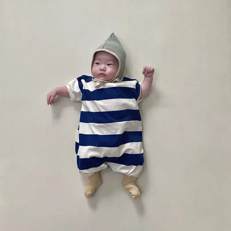 

Infant Casual New Arrival Romper Summer Boy Striped Loose Short Sleeves Jumpsuit Thin Breathable Cotton Girl Clothes