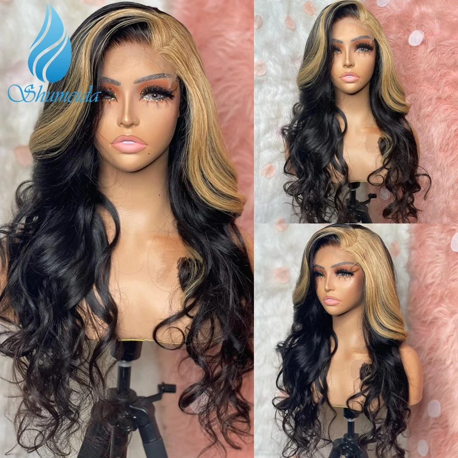 

Shumeida Highlight Blonde Color 13*6 Lace Front Wigs Brazilian Remy Human Hair Glueless Wigs Pre Plucked Hairline with Baby Hair