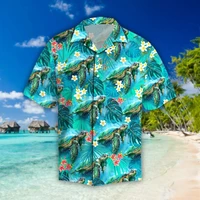 summer mens shirt european and american style beach short sleeved shirt 3d printing beautiful turtle and tropical flower top