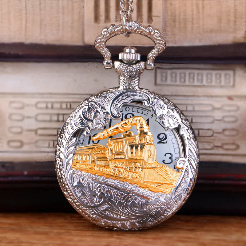 Classic Train Bronze Quartz Pocket Watch Chain Necklace Vintage Pendant Clock Gift Necklace Fob Watches Jewelry Accessories retro train locomotive engine pattern quartz pocket watch bronze fob watches necklace pendant chain collectible men women gifts